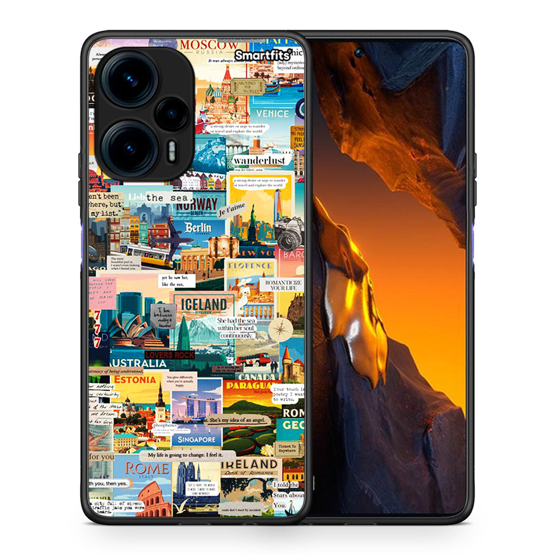 Θήκη Xiaomi Poco F5 5G Live To Travel από τη Smartfits με σχέδιο στο πίσω μέρος και μαύρο περίβλημα | Xiaomi Poco F5 5G Live To Travel Case with Colorful Back and Black Bezels