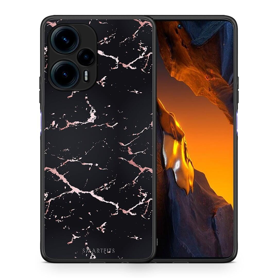 Θήκη Xiaomi Poco F5 5G Marble Black Rosegold από τη Smartfits με σχέδιο στο πίσω μέρος και μαύρο περίβλημα | Xiaomi Poco F5 5G Marble Black Rosegold Case with Colorful Back and Black Bezels