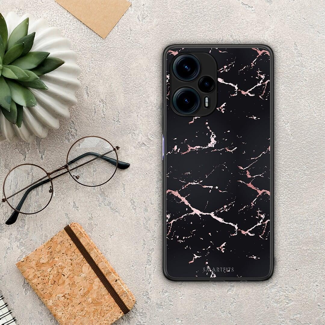 Θήκη Xiaomi Poco F5 5G Marble Black Rosegold από τη Smartfits με σχέδιο στο πίσω μέρος και μαύρο περίβλημα | Xiaomi Poco F5 5G Marble Black Rosegold Case with Colorful Back and Black Bezels