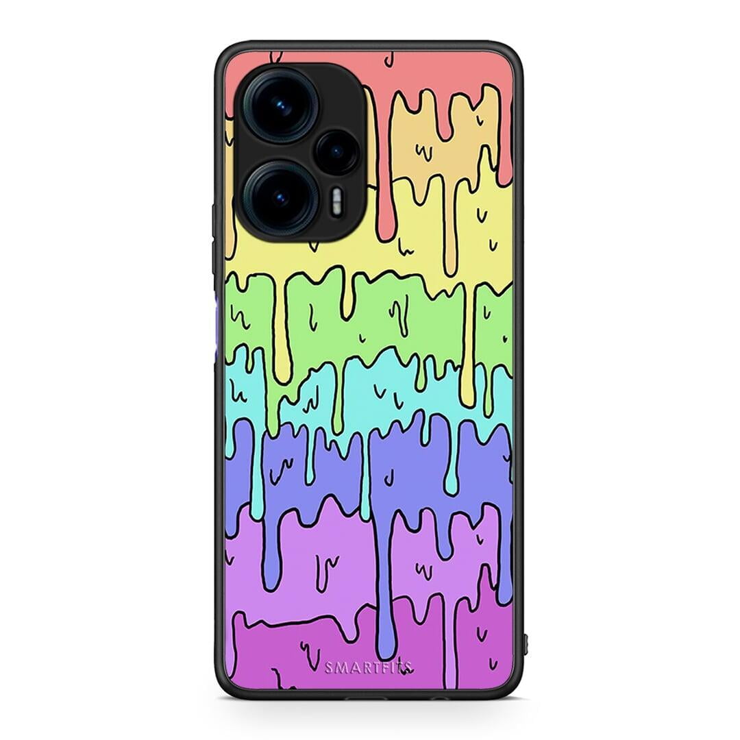 Θήκη Xiaomi Poco F5 5G Melting Rainbow από τη Smartfits με σχέδιο στο πίσω μέρος και μαύρο περίβλημα | Xiaomi Poco F5 5G Melting Rainbow Case with Colorful Back and Black Bezels