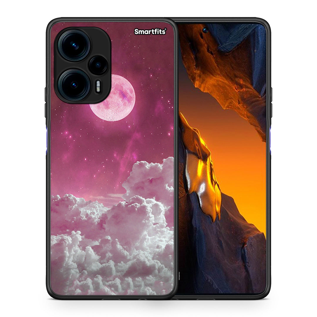 Θήκη Xiaomi Poco F5 5G Pink Moon από τη Smartfits με σχέδιο στο πίσω μέρος και μαύρο περίβλημα | Xiaomi Poco F5 5G Pink Moon Case with Colorful Back and Black Bezels