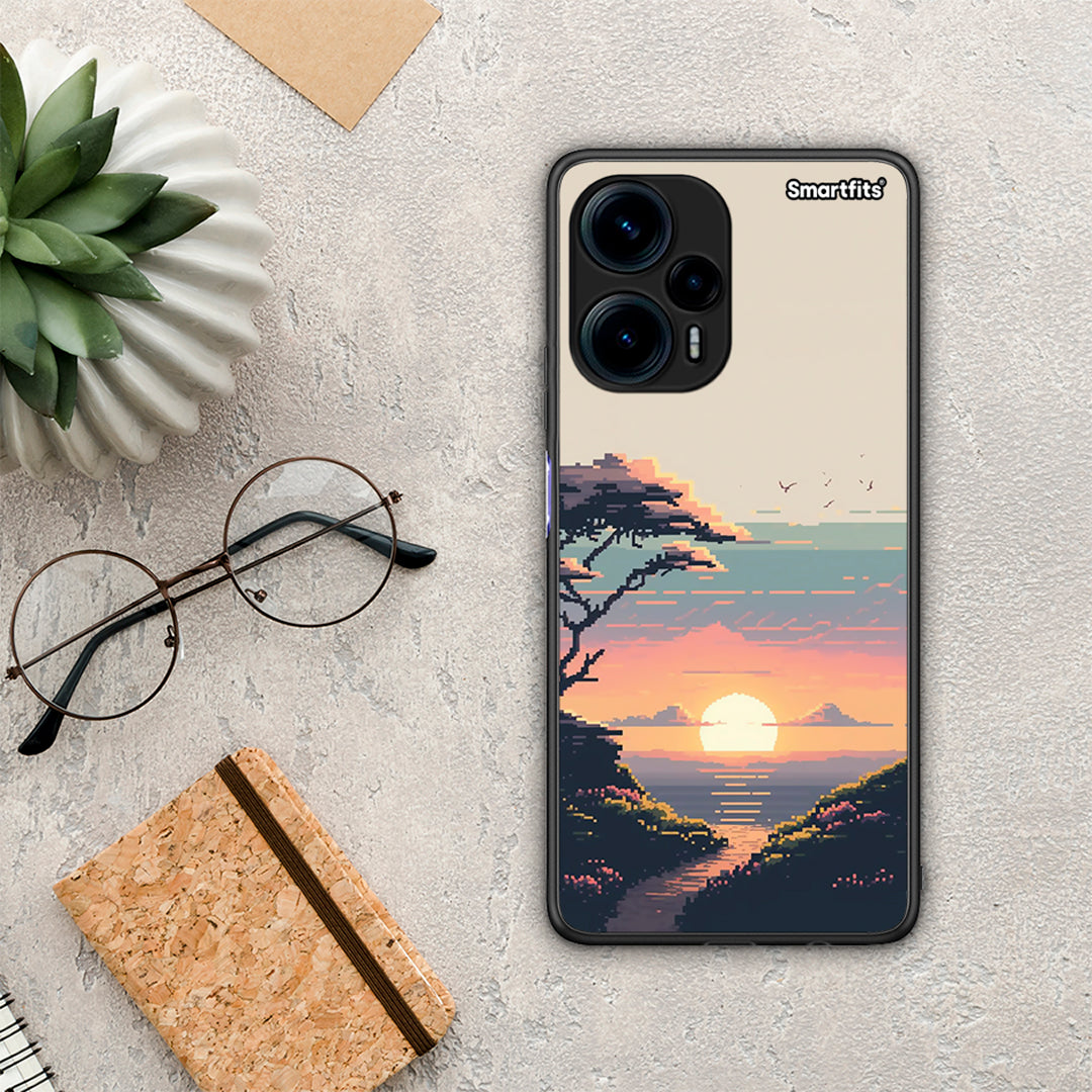 Θήκη Xiaomi Poco F5 5G Pixel Sunset από τη Smartfits με σχέδιο στο πίσω μέρος και μαύρο περίβλημα | Xiaomi Poco F5 5G Pixel Sunset Case with Colorful Back and Black Bezels