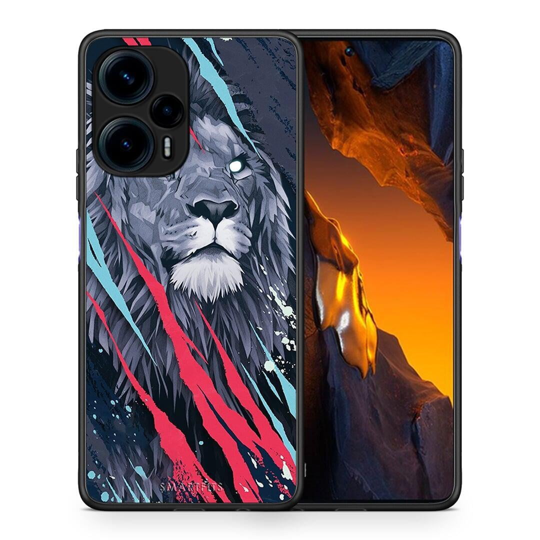 Θήκη Xiaomi Poco F5 5G PopArt Lion Designer από τη Smartfits με σχέδιο στο πίσω μέρος και μαύρο περίβλημα | Xiaomi Poco F5 5G PopArt Lion Designer Case with Colorful Back and Black Bezels