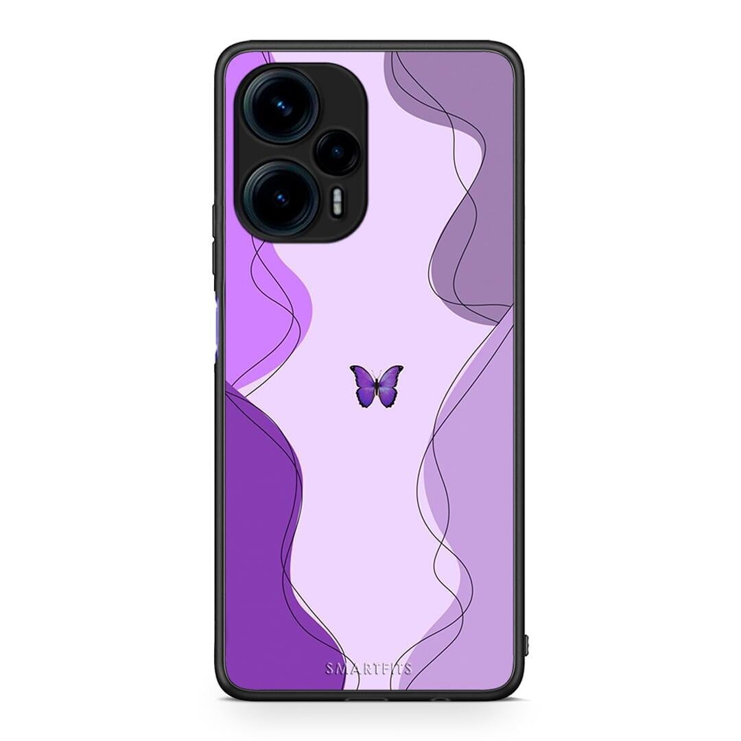 Θήκη Xiaomi Poco F5 5G Purple Mariposa από τη Smartfits με σχέδιο στο πίσω μέρος και μαύρο περίβλημα | Xiaomi Poco F5 5G Purple Mariposa Case with Colorful Back and Black Bezels
