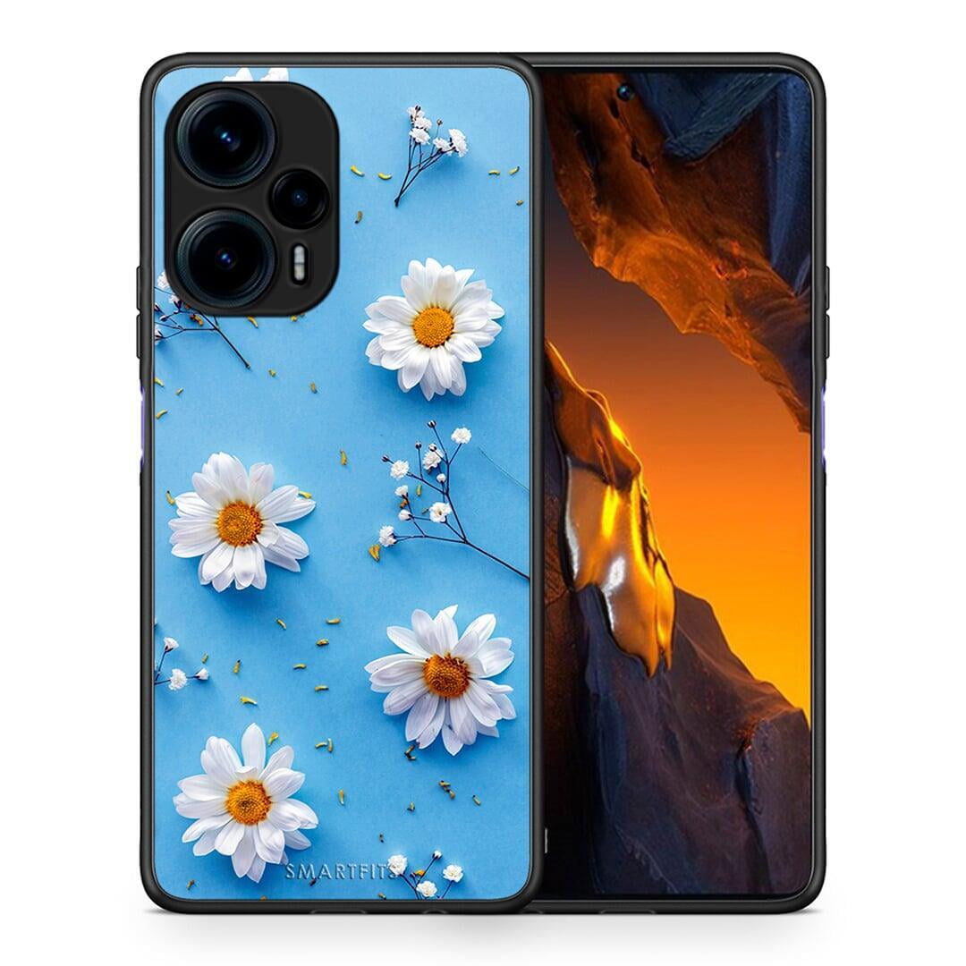 Θήκη Xiaomi Poco F5 5G Real Daisies από τη Smartfits με σχέδιο στο πίσω μέρος και μαύρο περίβλημα | Xiaomi Poco F5 5G Real Daisies Case with Colorful Back and Black Bezels