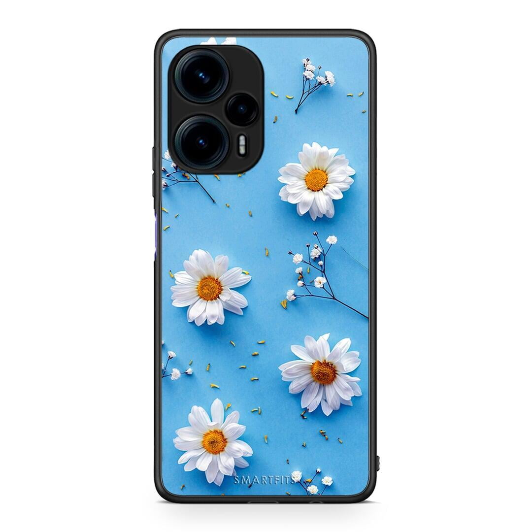 Θήκη Xiaomi Poco F5 5G Real Daisies από τη Smartfits με σχέδιο στο πίσω μέρος και μαύρο περίβλημα | Xiaomi Poco F5 5G Real Daisies Case with Colorful Back and Black Bezels