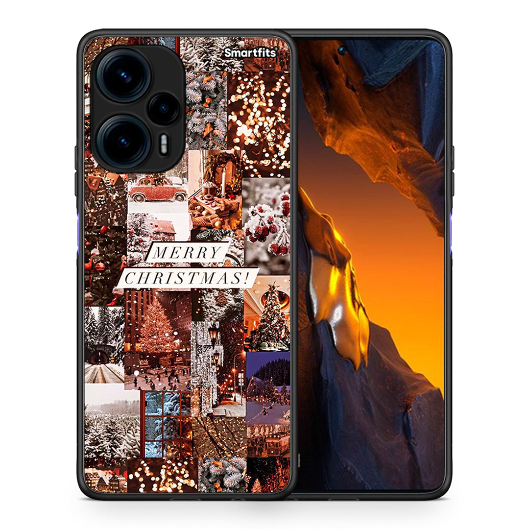 Θήκη Xiaomi Poco F5 5G Xmas Collage από τη Smartfits με σχέδιο στο πίσω μέρος και μαύρο περίβλημα | Xiaomi Poco F5 5G Xmas Collage Case with Colorful Back and Black Bezels