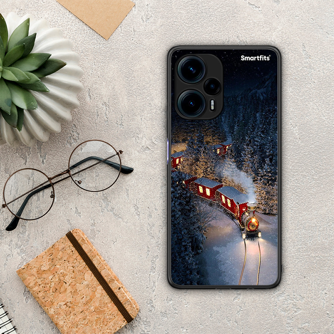 Θήκη Xiaomi Poco F5 5G Xmas Train από τη Smartfits με σχέδιο στο πίσω μέρος και μαύρο περίβλημα | Xiaomi Poco F5 5G Xmas Train Case with Colorful Back and Black Bezels