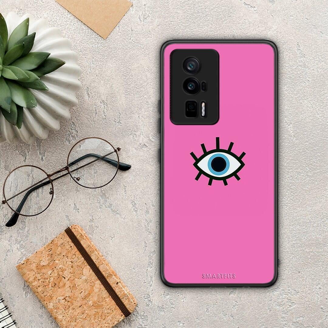 Θήκη Xiaomi Poco F5 Pro / Redmi K60 Pro Blue Eye Pink από τη Smartfits με σχέδιο στο πίσω μέρος και μαύρο περίβλημα | Xiaomi Poco F5 Pro / Redmi K60 Pro Blue Eye Pink Case with Colorful Back and Black Bezels