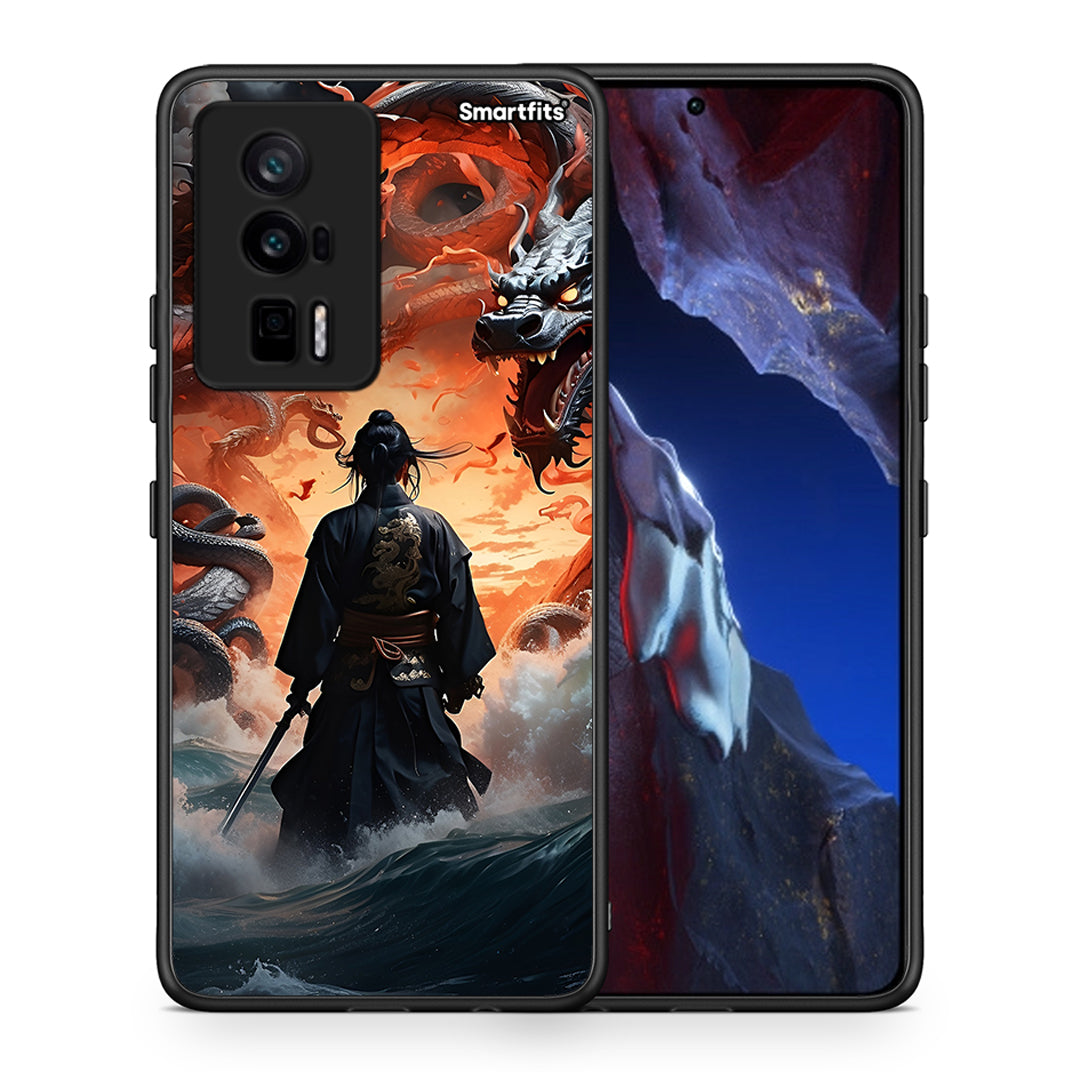 Θήκη Xiaomi Poco F5 Pro / Redmi K60 Pro Dragons Fight από τη Smartfits με σχέδιο στο πίσω μέρος και μαύρο περίβλημα | Xiaomi Poco F5 Pro / Redmi K60 Pro Dragons Fight Case with Colorful Back and Black Bezels