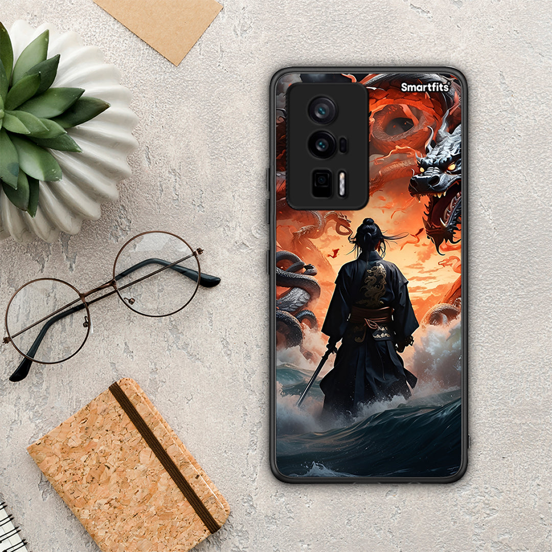 Θήκη Xiaomi Poco F5 Pro / Redmi K60 Pro Dragons Fight από τη Smartfits με σχέδιο στο πίσω μέρος και μαύρο περίβλημα | Xiaomi Poco F5 Pro / Redmi K60 Pro Dragons Fight Case with Colorful Back and Black Bezels