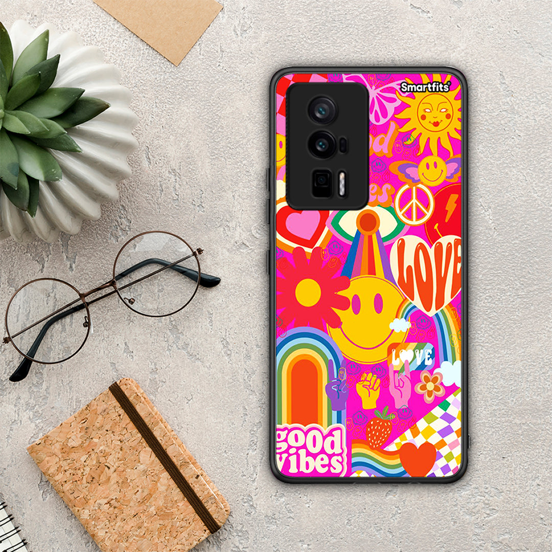 Θήκη Xiaomi Poco F5 Pro / Redmi K60 Pro Hippie Love από τη Smartfits με σχέδιο στο πίσω μέρος και μαύρο περίβλημα | Xiaomi Poco F5 Pro / Redmi K60 Pro Hippie Love Case with Colorful Back and Black Bezels