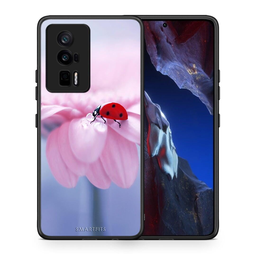 Θήκη Xiaomi Poco F5 Pro / Redmi K60 Pro Ladybug Flower από τη Smartfits με σχέδιο στο πίσω μέρος και μαύρο περίβλημα | Xiaomi Poco F5 Pro / Redmi K60 Pro Ladybug Flower Case with Colorful Back and Black Bezels