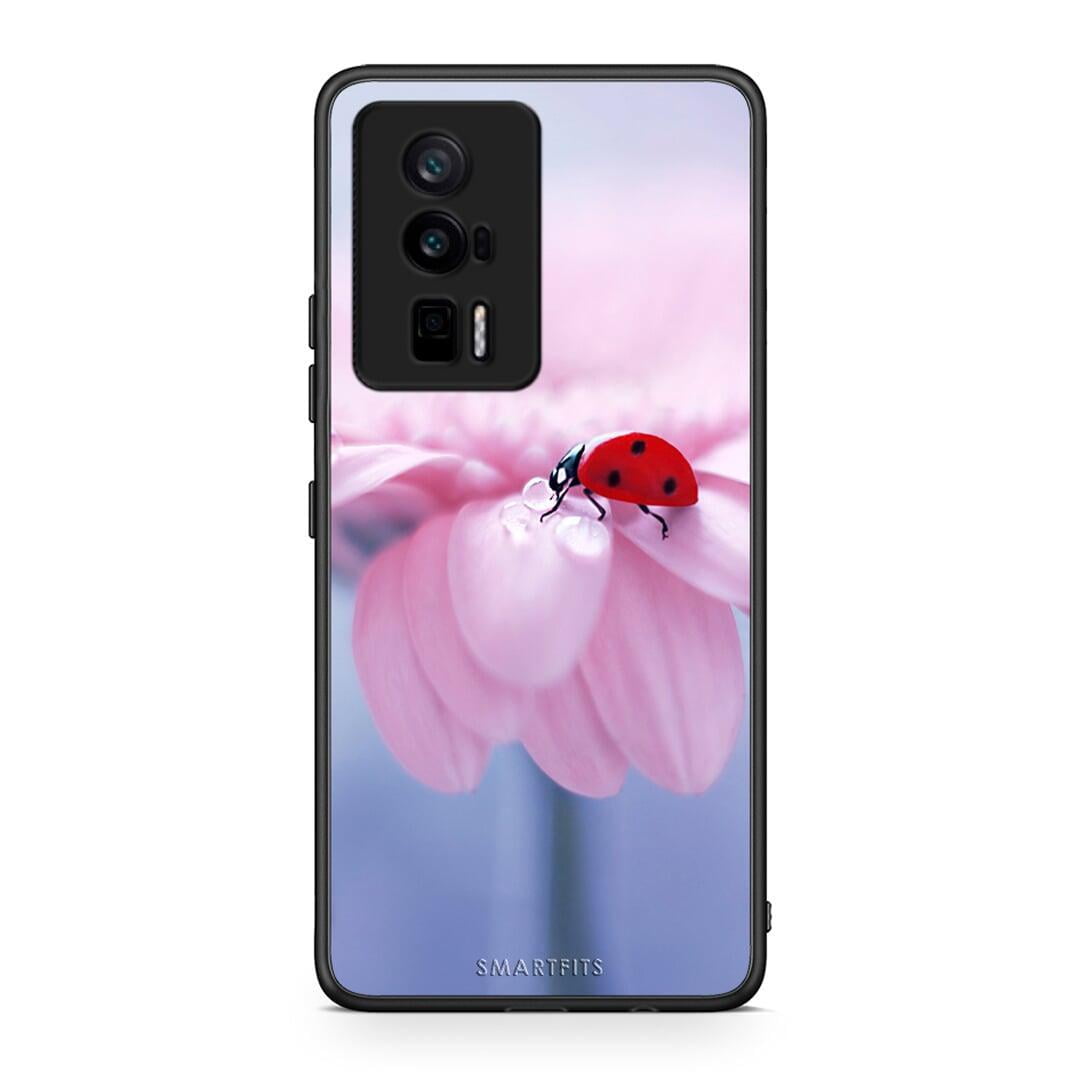 Θήκη Xiaomi Poco F5 Pro / Redmi K60 Pro Ladybug Flower από τη Smartfits με σχέδιο στο πίσω μέρος και μαύρο περίβλημα | Xiaomi Poco F5 Pro / Redmi K60 Pro Ladybug Flower Case with Colorful Back and Black Bezels