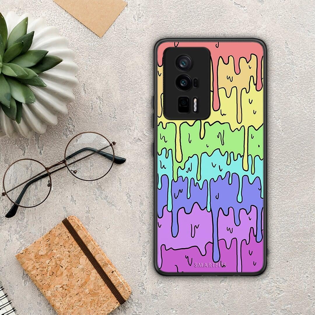 Θήκη Xiaomi Poco F5 Pro / Redmi K60 Pro Melting Rainbow από τη Smartfits με σχέδιο στο πίσω μέρος και μαύρο περίβλημα | Xiaomi Poco F5 Pro / Redmi K60 Pro Melting Rainbow Case with Colorful Back and Black Bezels