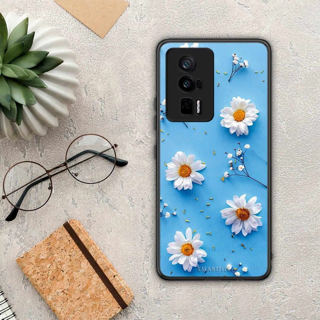 Θήκη Xiaomi Poco F5 Pro / Redmi K60 Pro Real Daisies από τη Smartfits με σχέδιο στο πίσω μέρος και μαύρο περίβλημα | Xiaomi Poco F5 Pro / Redmi K60 Pro Real Daisies Case with Colorful Back and Black Bezels