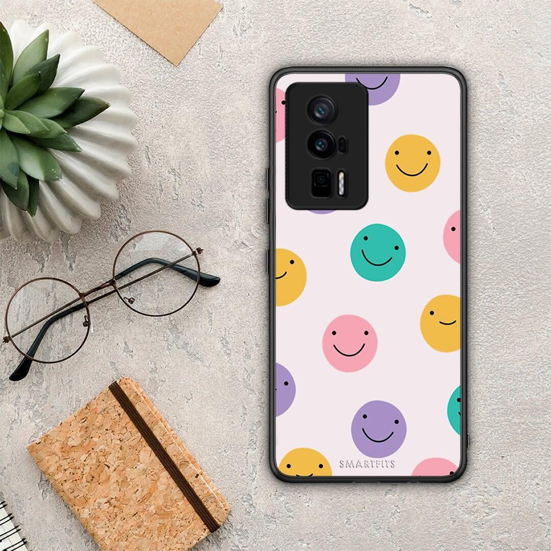 Θήκη Xiaomi Poco F5 Pro / Redmi K60 Pro Smiley Faces από τη Smartfits με σχέδιο στο πίσω μέρος και μαύρο περίβλημα | Xiaomi Poco F5 Pro / Redmi K60 Pro Smiley Faces Case with Colorful Back and Black Bezels