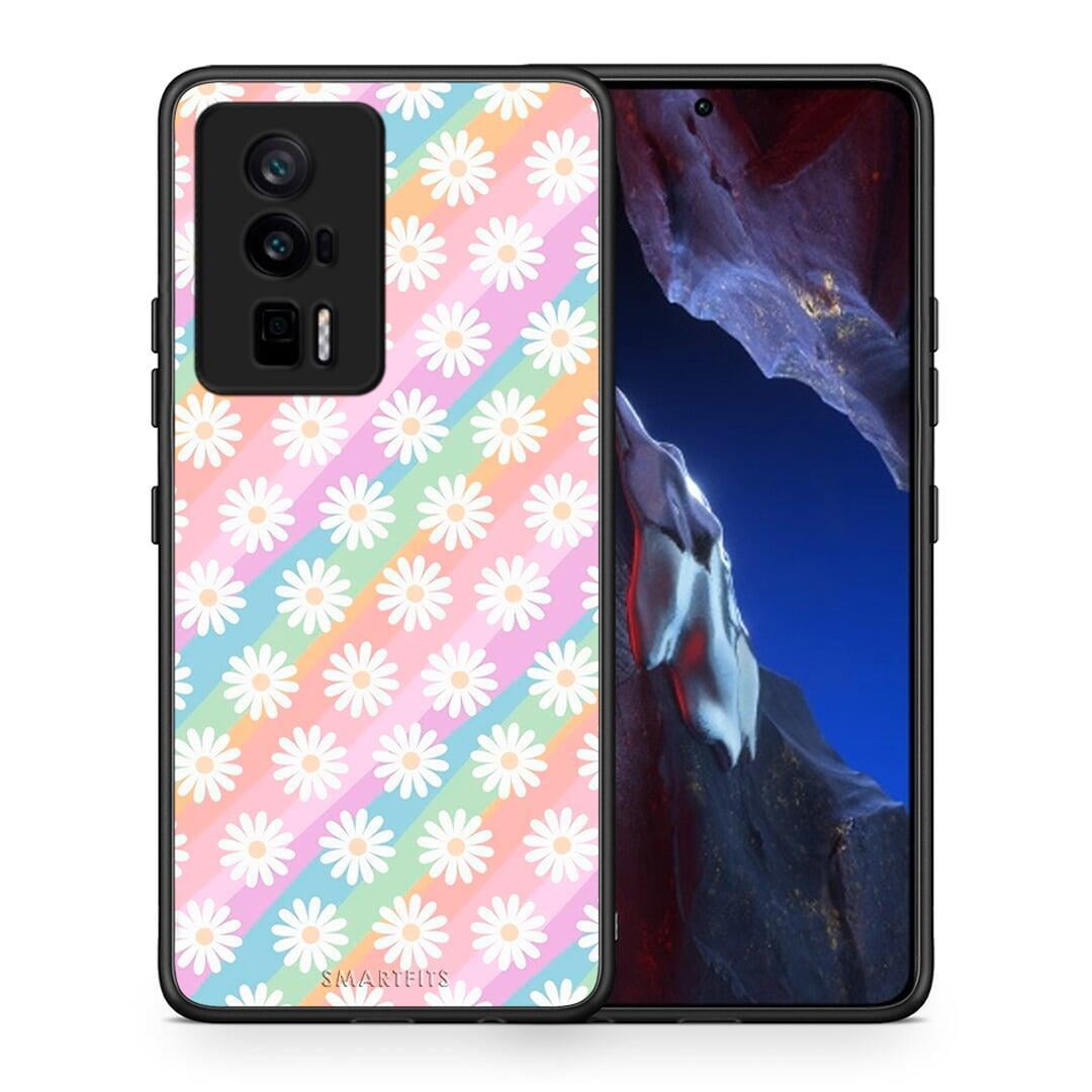 Θήκη Xiaomi Poco F5 Pro / Redmi K60 Pro White Daisies από τη Smartfits με σχέδιο στο πίσω μέρος και μαύρο περίβλημα | Xiaomi Poco F5 Pro / Redmi K60 Pro White Daisies Case with Colorful Back and Black Bezels