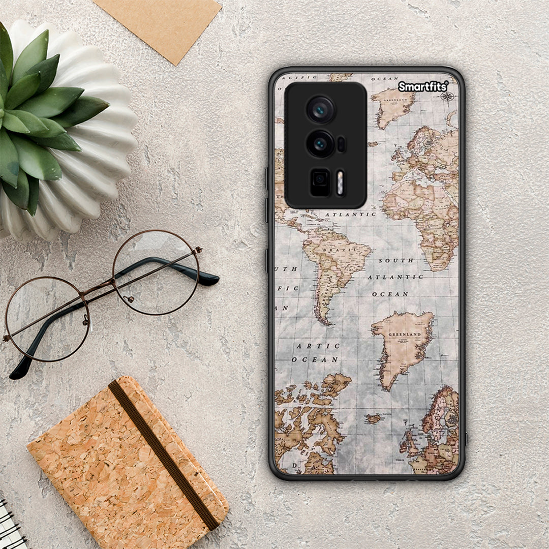 Θήκη Xiaomi Poco F5 Pro / Redmi K60 Pro World Map από τη Smartfits με σχέδιο στο πίσω μέρος και μαύρο περίβλημα | Xiaomi Poco F5 Pro / Redmi K60 Pro World Map Case with Colorful Back and Black Bezels