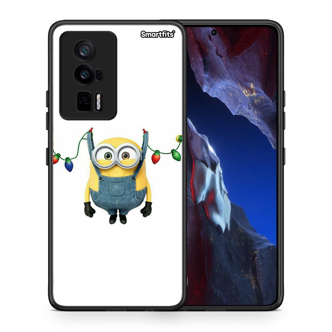 Θήκη Xiaomi Poco F5 Pro / Redmi K60 Pro Xmas Minion Lights από τη Smartfits με σχέδιο στο πίσω μέρος και μαύρο περίβλημα | Xiaomi Poco F5 Pro / Redmi K60 Pro Xmas Minion Lights Case with Colorful Back and Black Bezels