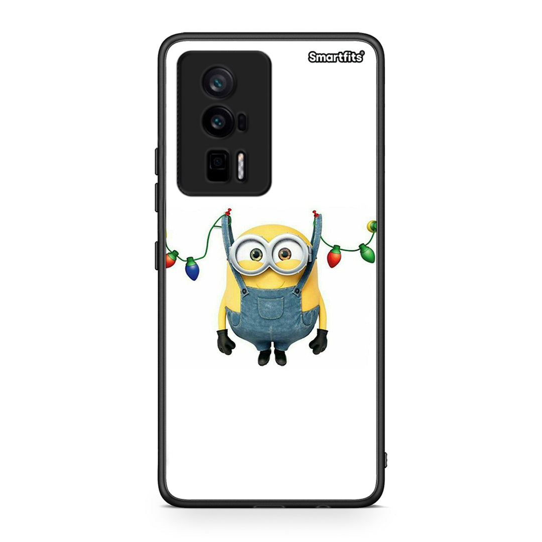 Θήκη Xiaomi Poco F5 Pro / Redmi K60 Pro Xmas Minion Lights από τη Smartfits με σχέδιο στο πίσω μέρος και μαύρο περίβλημα | Xiaomi Poco F5 Pro / Redmi K60 Pro Xmas Minion Lights Case with Colorful Back and Black Bezels