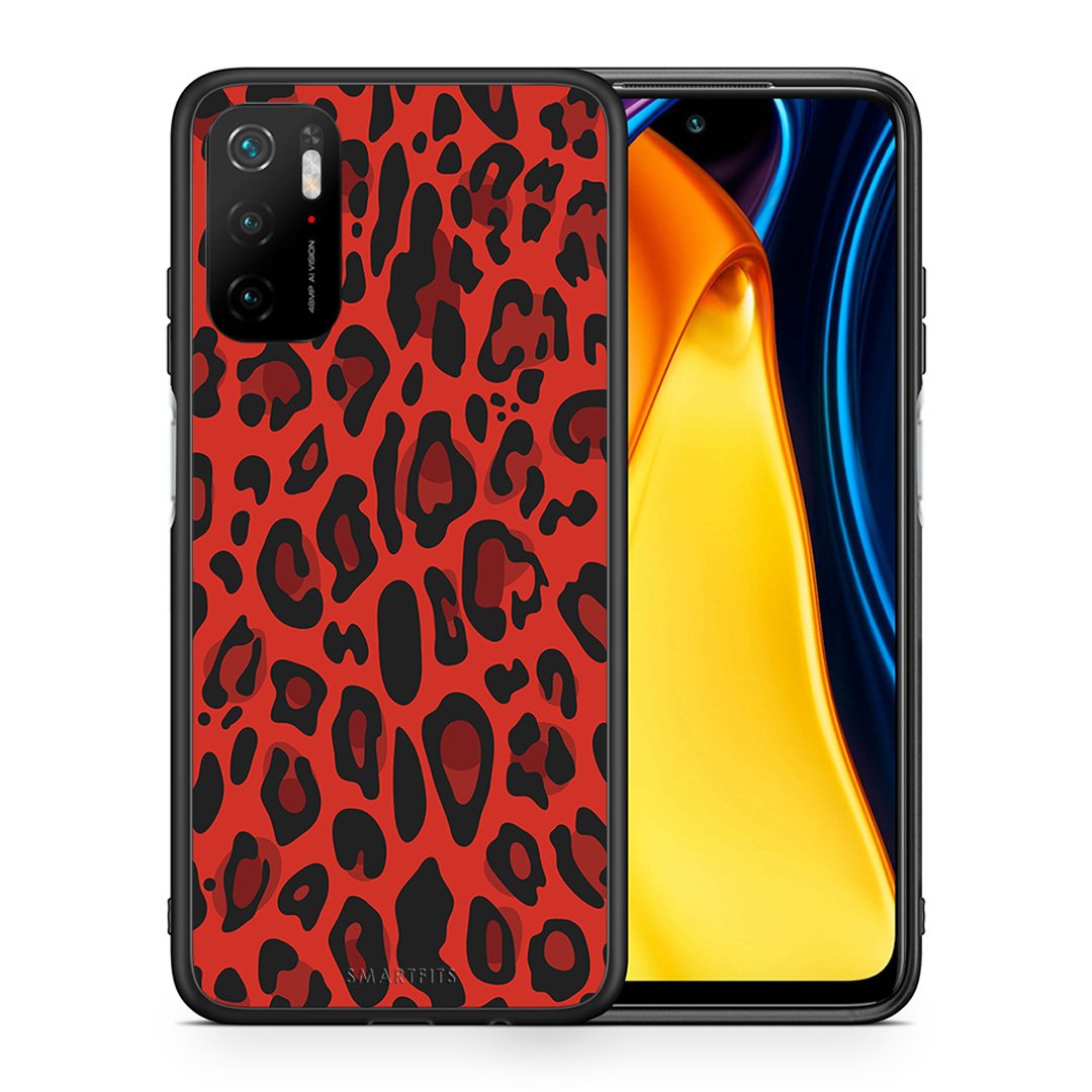 Θήκη Xiaomi Redmi Note 10 5G/Poco M3 Pro Red Leopard Animal από τη Smartfits με σχέδιο στο πίσω μέρος και μαύρο περίβλημα | Xiaomi Redmi Note 10 5G/Poco M3 Pro Red Leopard Animal case with colorful back and black bezels