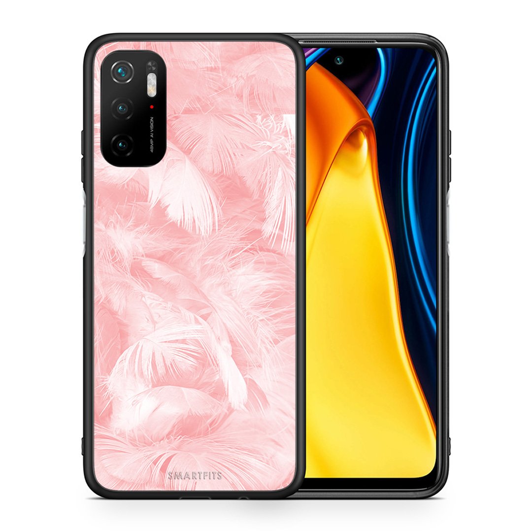 Θήκη Xiaomi Redmi Note 10 5G/Poco M3 Pro Pink Feather Boho από τη Smartfits με σχέδιο στο πίσω μέρος και μαύρο περίβλημα | Xiaomi Redmi Note 10 5G/Poco M3 Pro Pink Feather Boho case with colorful back and black bezels