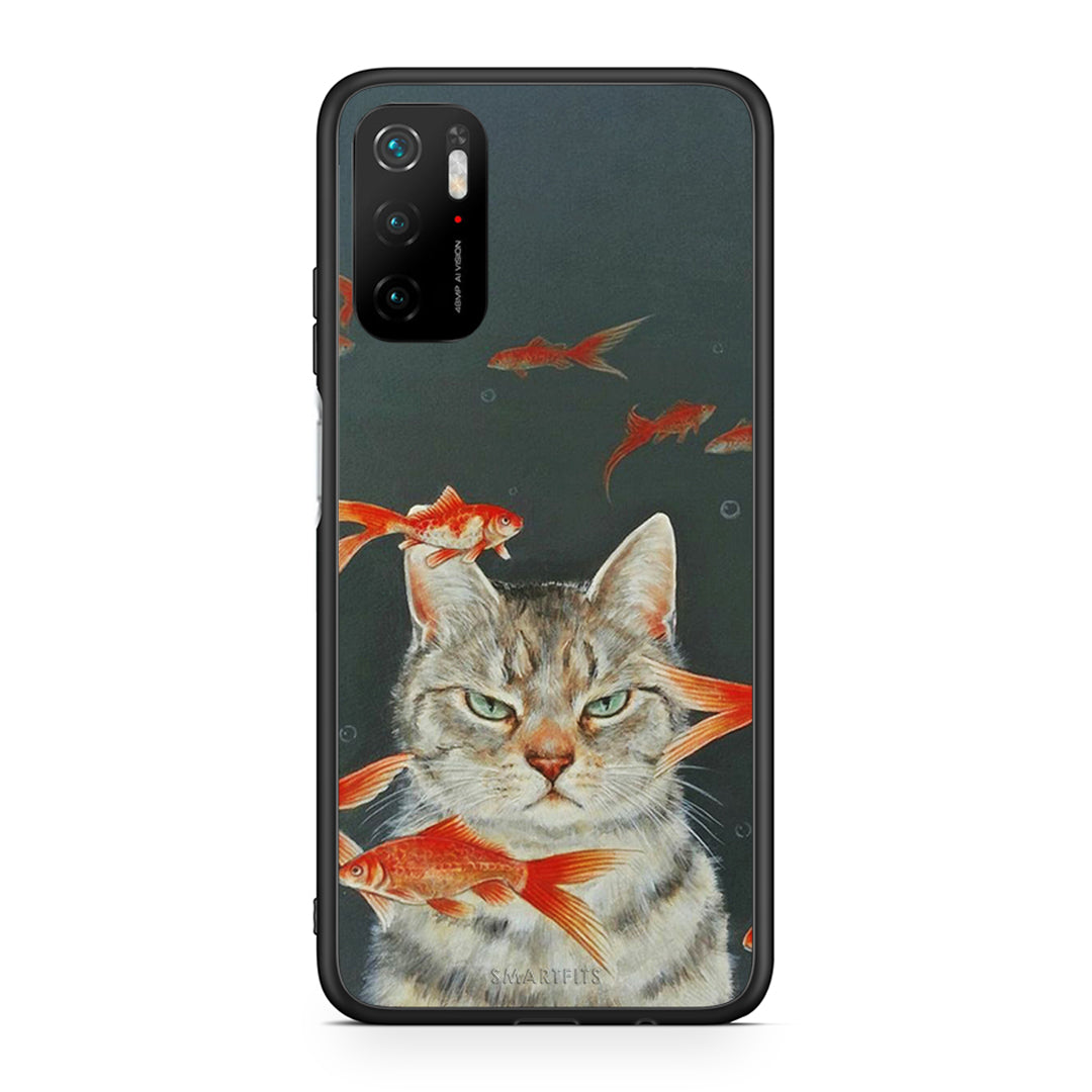 Xiaomi Redmi Note 10 5G/Poco M3 Pro Cat Goldfish θήκη από τη Smartfits με σχέδιο στο πίσω μέρος και μαύρο περίβλημα | Smartphone case with colorful back and black bezels by Smartfits