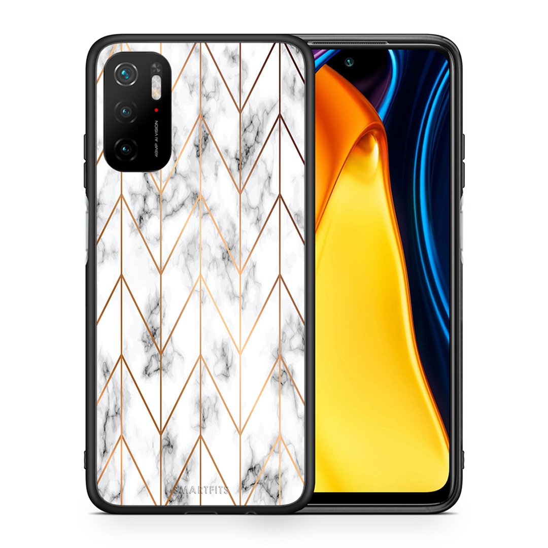 Θήκη Xiaomi Redmi Note 10 5G/Poco M3 Pro Gold Geometric Marble από τη Smartfits με σχέδιο στο πίσω μέρος και μαύρο περίβλημα | Xiaomi Redmi Note 10 5G/Poco M3 Pro Gold Geometric Marble case with colorful back and black bezels