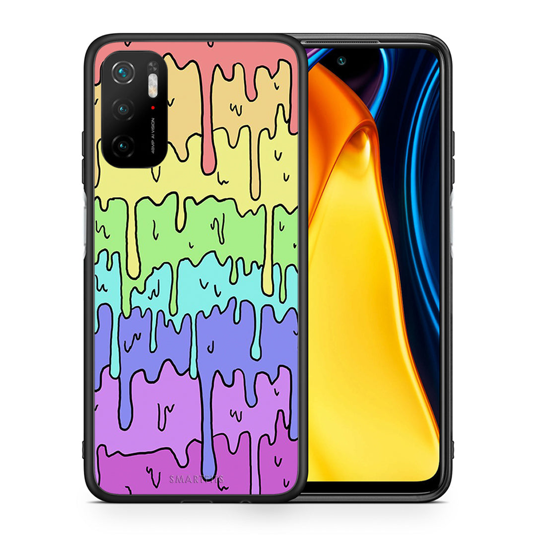 Θήκη Xiaomi Redmi Note 10 5G/Poco M3 Pro Melting Rainbow από τη Smartfits με σχέδιο στο πίσω μέρος και μαύρο περίβλημα | Xiaomi Redmi Note 10 5G/Poco M3 Pro Melting Rainbow case with colorful back and black bezels