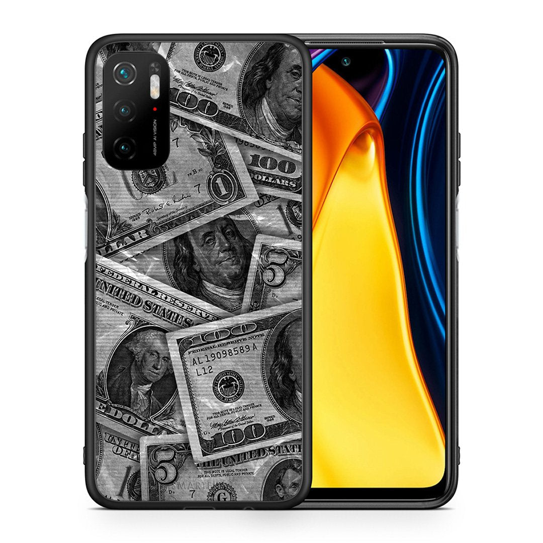 Θήκη Xiaomi Redmi Note 10 5G/Poco M3 Pro Money Dollars από τη Smartfits με σχέδιο στο πίσω μέρος και μαύρο περίβλημα | Xiaomi Redmi Note 10 5G/Poco M3 Pro Money Dollars case with colorful back and black bezels