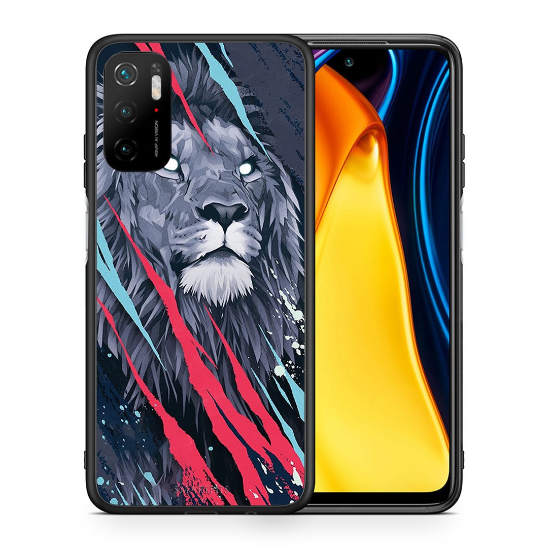 Θήκη Xiaomi Redmi Note 10 5G/Poco M3 Pro Lion Designer PopArt από τη Smartfits με σχέδιο στο πίσω μέρος και μαύρο περίβλημα | Xiaomi Redmi Note 10 5G/Poco M3 Pro Lion Designer PopArt case with colorful back and black bezels