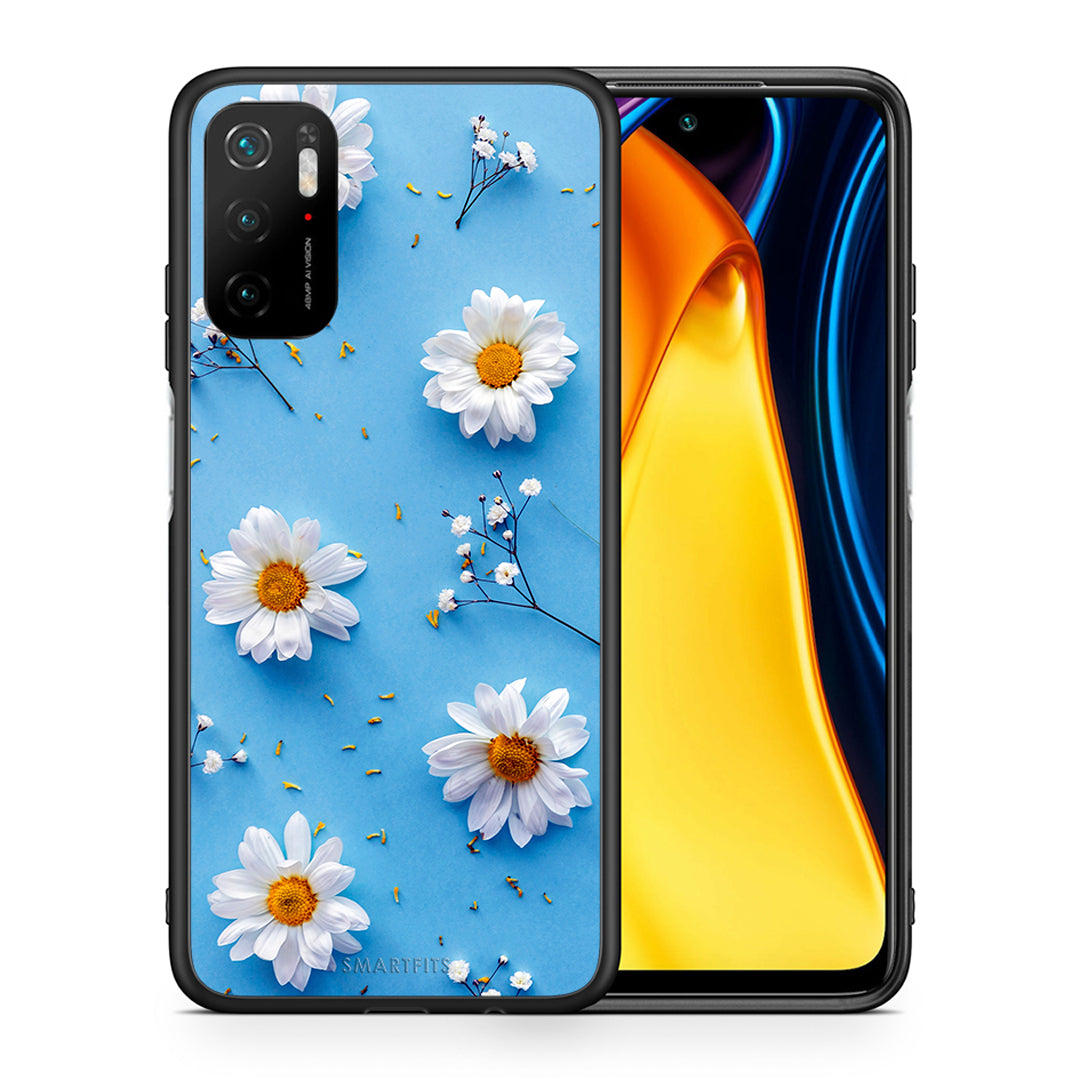 Θήκη Xiaomi Redmi Note 10 5G/Poco M3 Pro Real Daisies από τη Smartfits με σχέδιο στο πίσω μέρος και μαύρο περίβλημα | Xiaomi Redmi Note 10 5G/Poco M3 Pro Real Daisies case with colorful back and black bezels