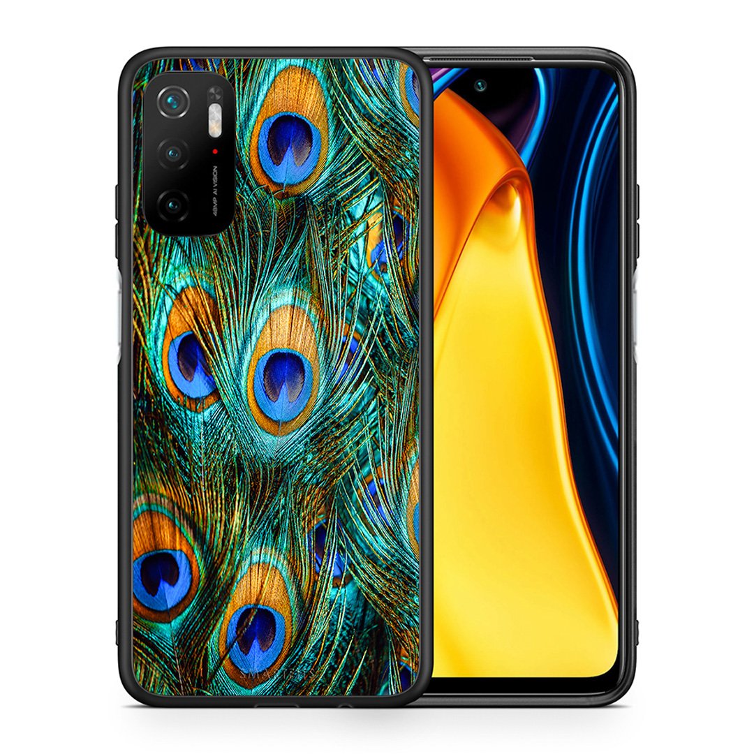 Θήκη Xiaomi Redmi Note 10 5G/Poco M3 Pro Real Peacock Feathers από τη Smartfits με σχέδιο στο πίσω μέρος και μαύρο περίβλημα | Xiaomi Redmi Note 10 5G/Poco M3 Pro Real Peacock Feathers case with colorful back and black bezels