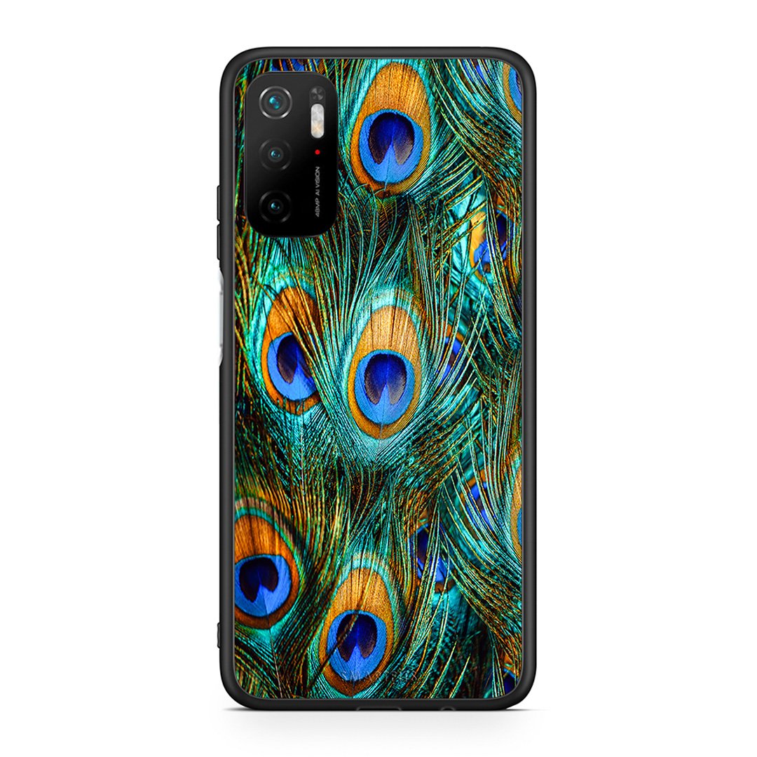 Xiaomi Redmi Note 10 5G/Poco M3 Pro Real Peacock Feathers θήκη από τη Smartfits με σχέδιο στο πίσω μέρος και μαύρο περίβλημα | Smartphone case with colorful back and black bezels by Smartfits