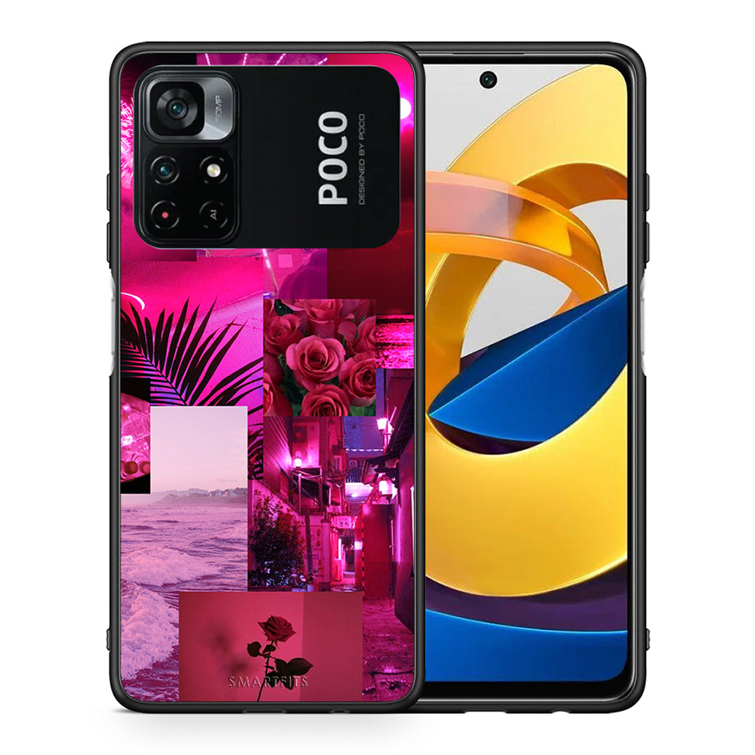 Θήκη Αγίου Βαλεντίνου Xiaomi Poco M4 Pro 4G Collage Red Roses από τη Smartfits με σχέδιο στο πίσω μέρος και μαύρο περίβλημα | Xiaomi Poco M4 Pro 4G Collage Red Roses case with colorful back and black bezels