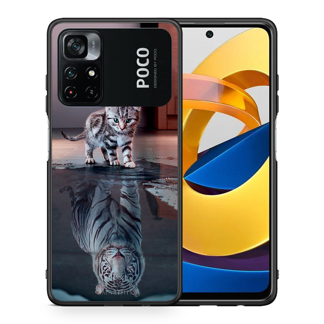 Θήκη Xiaomi Poco M4 Pro 4G Tiger Cute από τη Smartfits με σχέδιο στο πίσω μέρος και μαύρο περίβλημα | Xiaomi Poco M4 Pro 4G Tiger Cute case with colorful back and black bezels