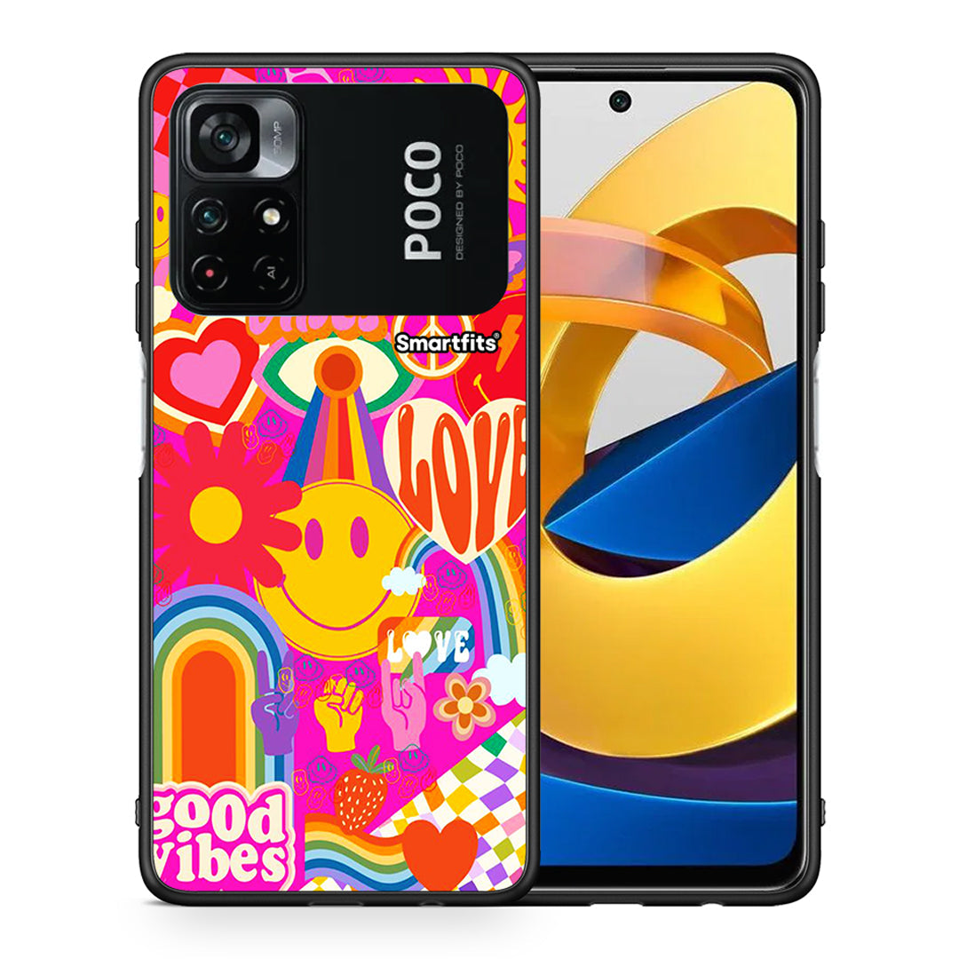 Θήκη Xiaomi Poco M4 Pro 4G Hippie Love από τη Smartfits με σχέδιο στο πίσω μέρος και μαύρο περίβλημα | Xiaomi Poco M4 Pro 4G Hippie Love case with colorful back and black bezels