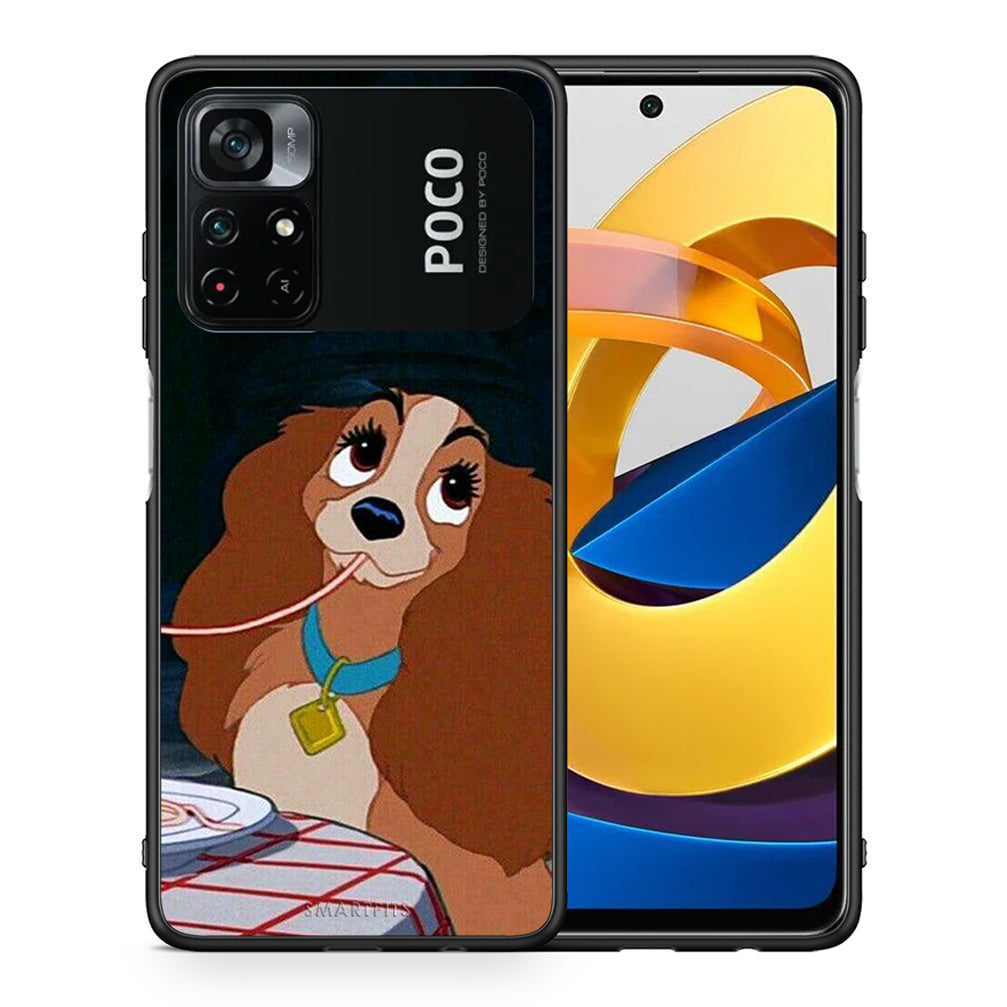 Θήκη Αγίου Βαλεντίνου Xiaomi Poco M4 Pro 4G Lady And Tramp 2 από τη Smartfits με σχέδιο στο πίσω μέρος και μαύρο περίβλημα | Xiaomi Poco M4 Pro 4G Lady And Tramp 2 case with colorful back and black bezels