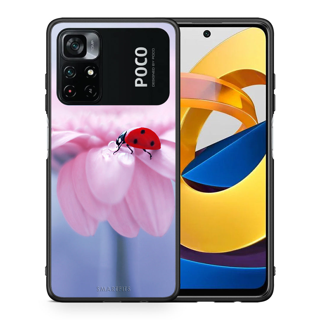 Θήκη Xiaomi Poco M4 Pro 4G Ladybug Flower από τη Smartfits με σχέδιο στο πίσω μέρος και μαύρο περίβλημα | Xiaomi Poco M4 Pro 4G Ladybug Flower case with colorful back and black bezels