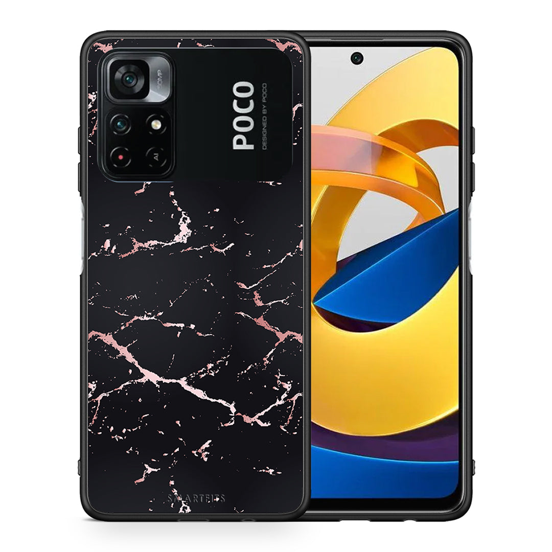 Θήκη Xiaomi Poco M4 Pro 4G Black Rosegold Marble από τη Smartfits με σχέδιο στο πίσω μέρος και μαύρο περίβλημα | Xiaomi Poco M4 Pro 4G Black Rosegold Marble case with colorful back and black bezels