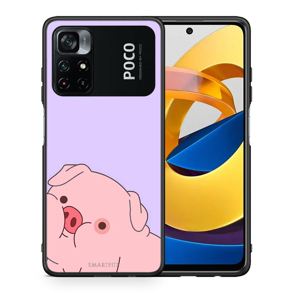 Θήκη Αγίου Βαλεντίνου Xiaomi Poco M4 Pro 4G Pig Love 2 από τη Smartfits με σχέδιο στο πίσω μέρος και μαύρο περίβλημα | Xiaomi Poco M4 Pro 4G Pig Love 2 case with colorful back and black bezels