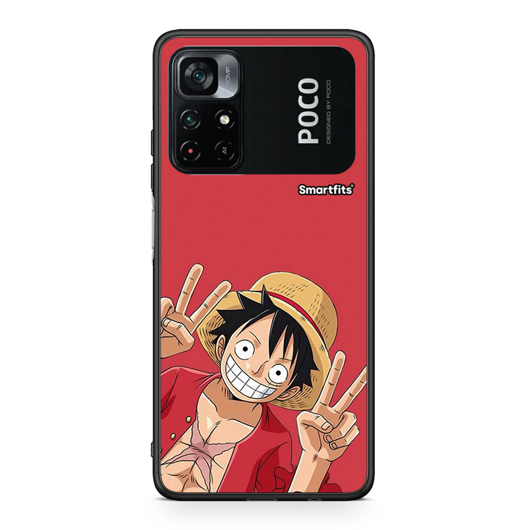 Xiaomi Poco M4 Pro 4G Pirate Luffy Θήκη από τη Smartfits με σχέδιο στο πίσω μέρος και μαύρο περίβλημα | Smartphone case with colorful back and black bezels by Smartfits