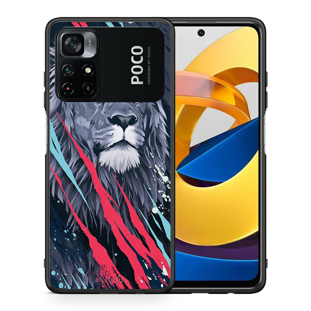 Θήκη Xiaomi Poco M4 Pro 4G Lion Designer PopArt από τη Smartfits με σχέδιο στο πίσω μέρος και μαύρο περίβλημα | Xiaomi Poco M4 Pro 4G Lion Designer PopArt case with colorful back and black bezels