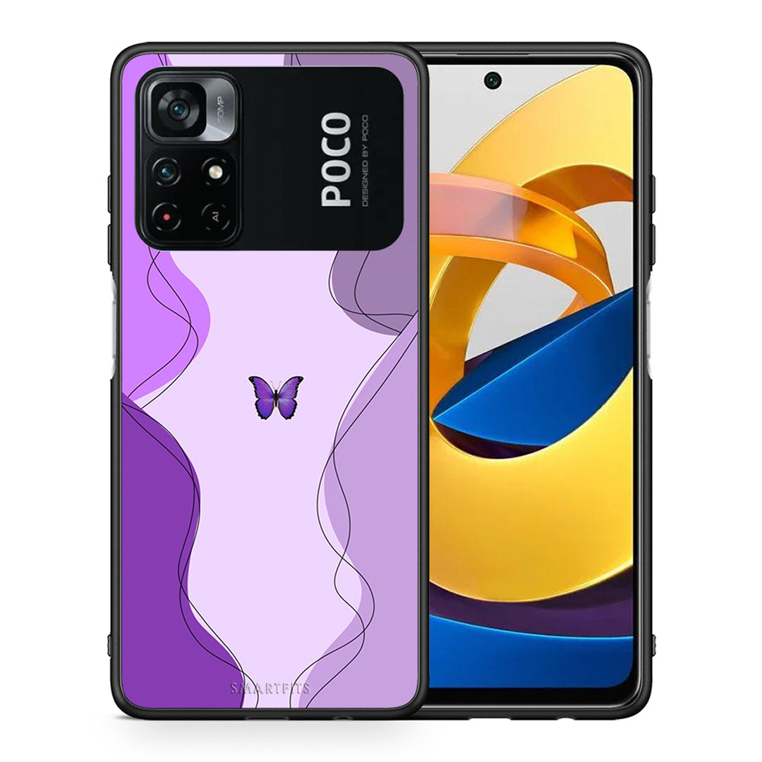 Θήκη Αγίου Βαλεντίνου Xiaomi Poco M4 Pro 4G Purple Mariposa από τη Smartfits με σχέδιο στο πίσω μέρος και μαύρο περίβλημα | Xiaomi Poco M4 Pro 4G Purple Mariposa case with colorful back and black bezels