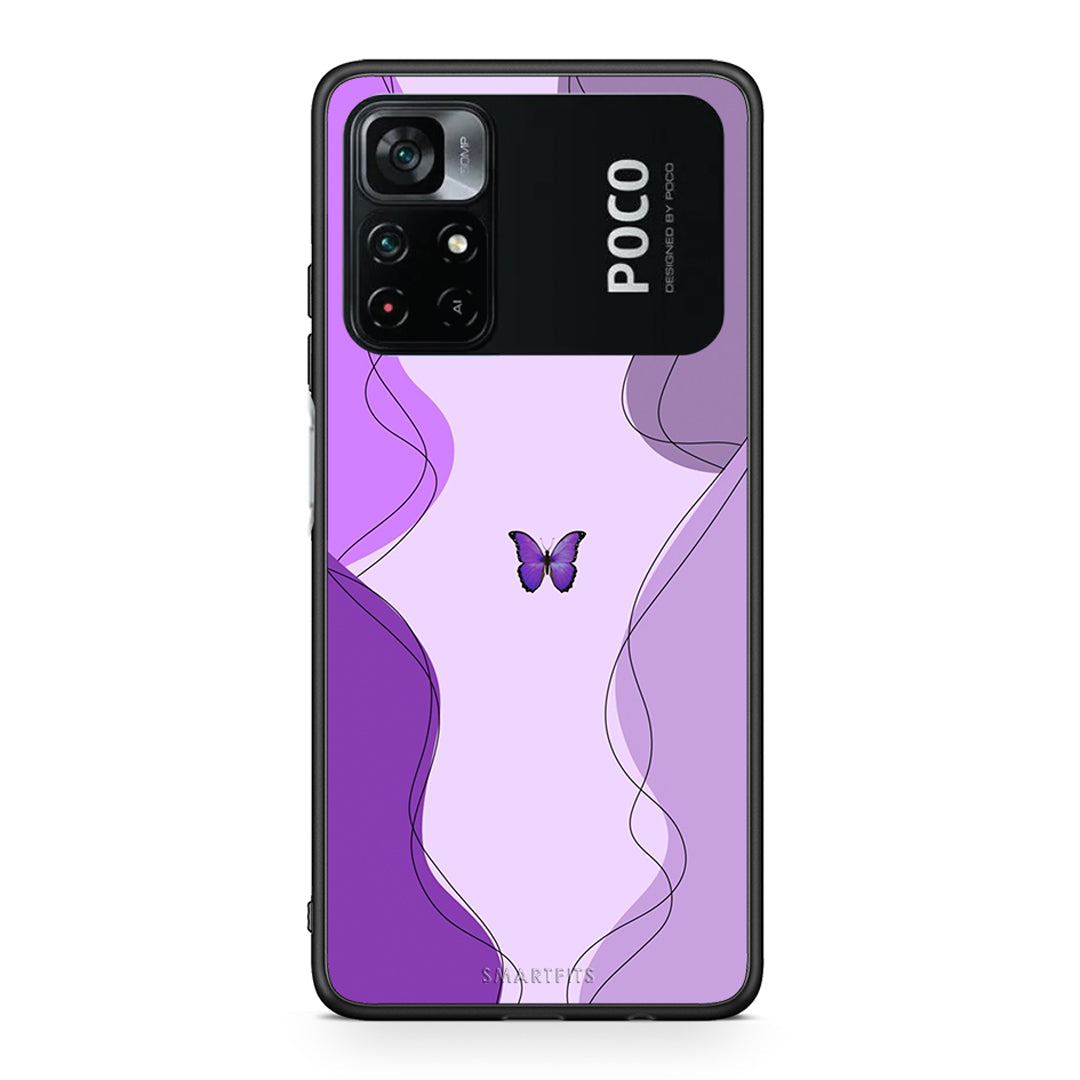 Xiaomi Poco M4 Pro 4G Purple Mariposa Θήκη Αγίου Βαλεντίνου από τη Smartfits με σχέδιο στο πίσω μέρος και μαύρο περίβλημα | Smartphone case with colorful back and black bezels by Smartfits