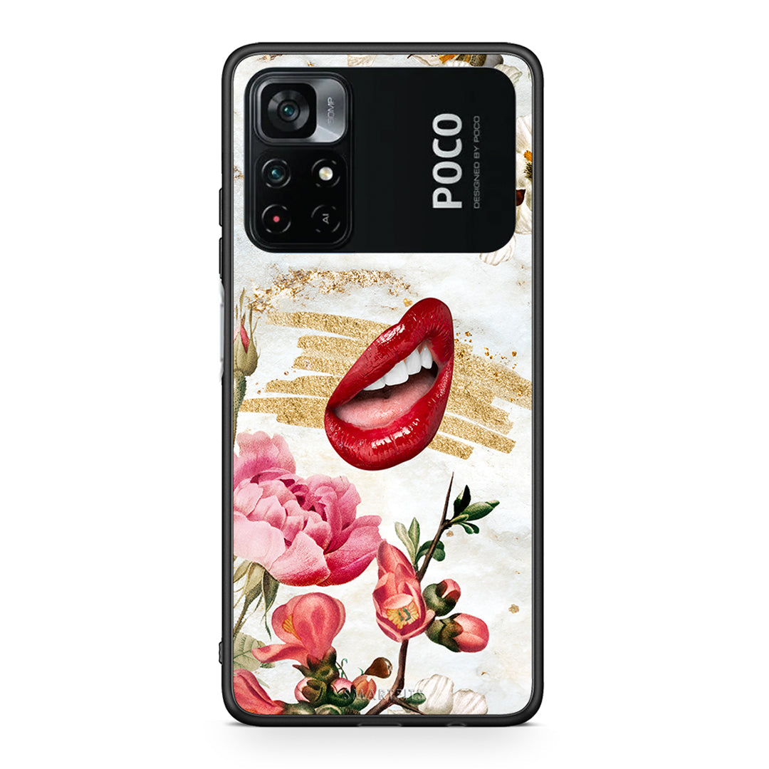 Xiaomi Poco M4 Pro 4G Red Lips θήκη από τη Smartfits με σχέδιο στο πίσω μέρος και μαύρο περίβλημα | Smartphone case with colorful back and black bezels by Smartfits