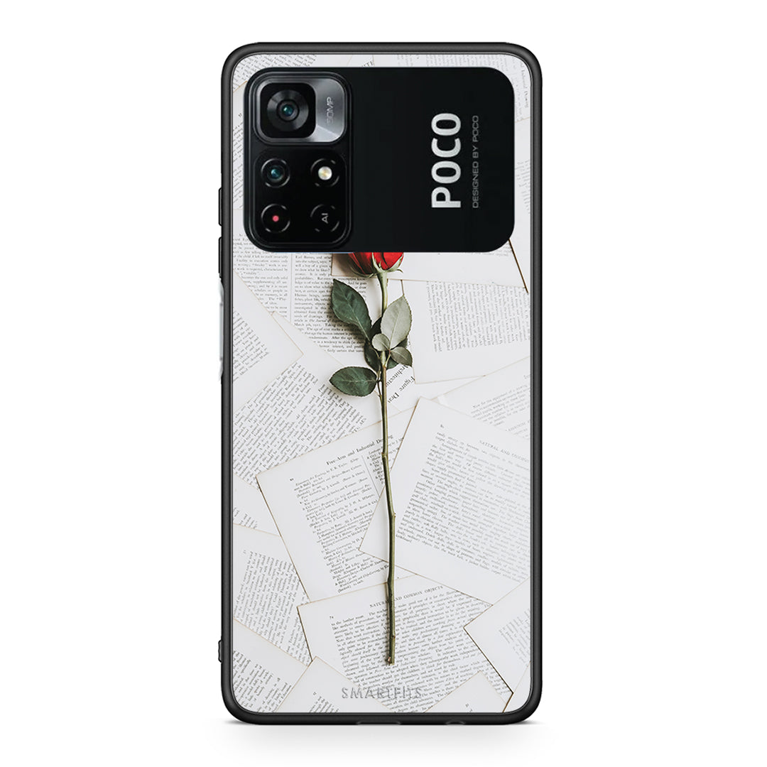 Xiaomi Poco M4 Pro 4G Red Rose θήκη από τη Smartfits με σχέδιο στο πίσω μέρος και μαύρο περίβλημα | Smartphone case with colorful back and black bezels by Smartfits