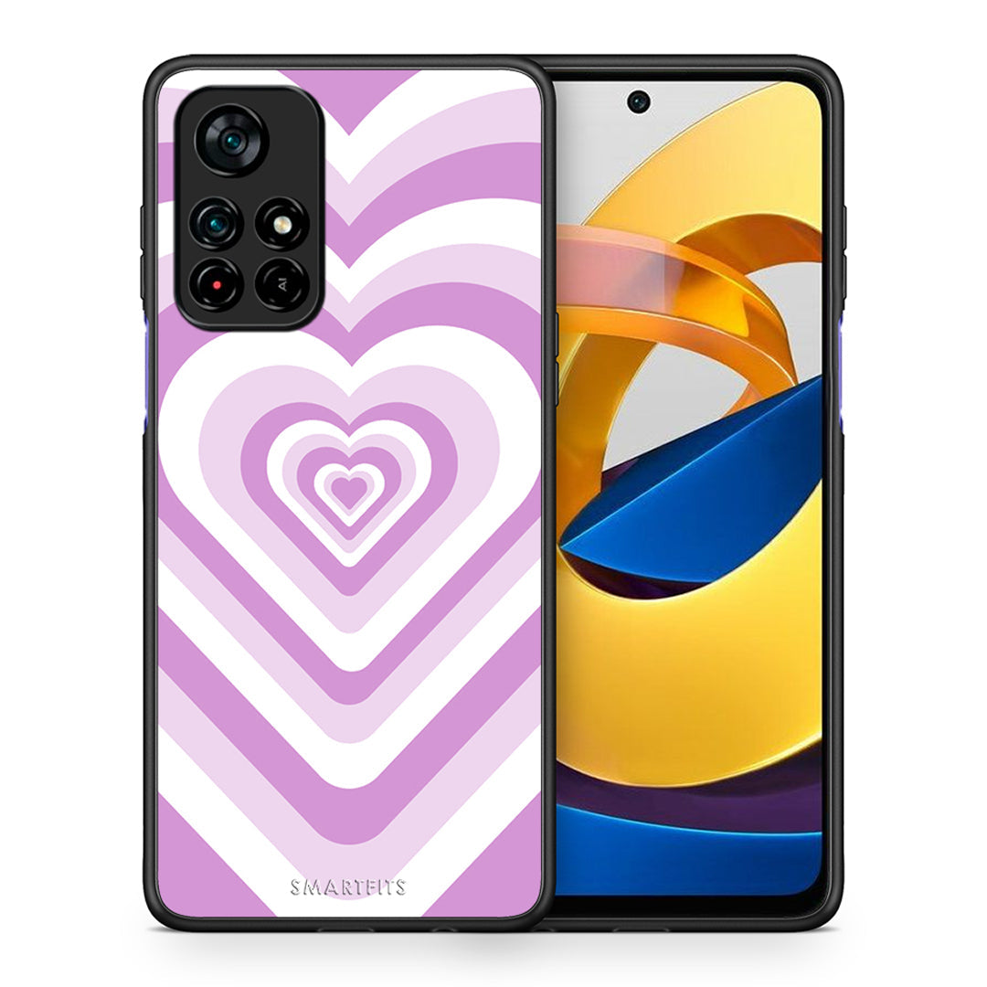 Θήκη Xiaomi Poco M4 Pro 5G Lilac Hearts από τη Smartfits με σχέδιο στο πίσω μέρος και μαύρο περίβλημα | Xiaomi Poco M4 Pro 5G Lilac Hearts case with colorful back and black bezels