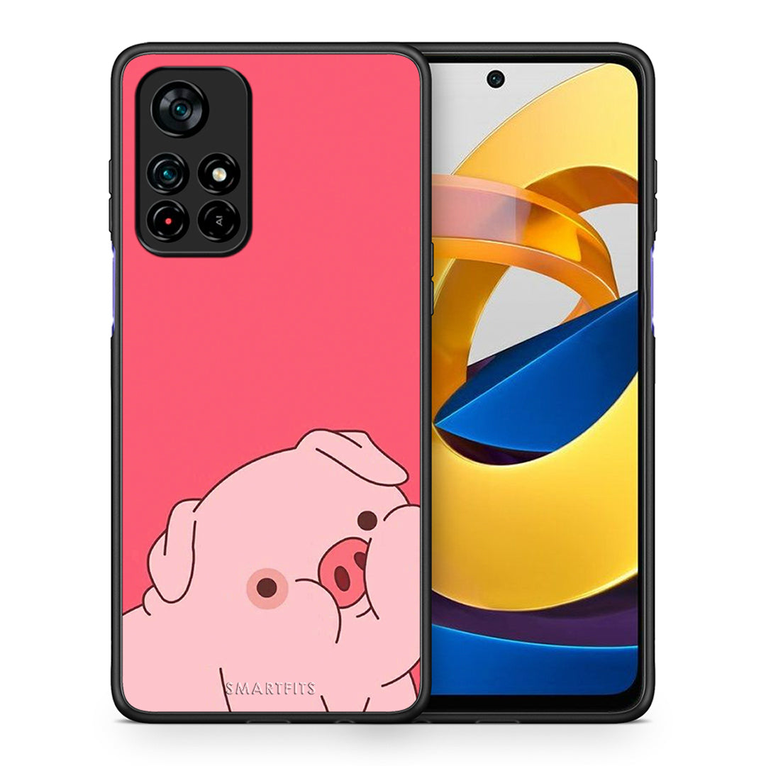 Θήκη Αγίου Βαλεντίνου Xiaomi Poco M4 Pro 5G Pig Love 1 από τη Smartfits με σχέδιο στο πίσω μέρος και μαύρο περίβλημα | Xiaomi Poco M4 Pro 5G Pig Love 1 case with colorful back and black bezels